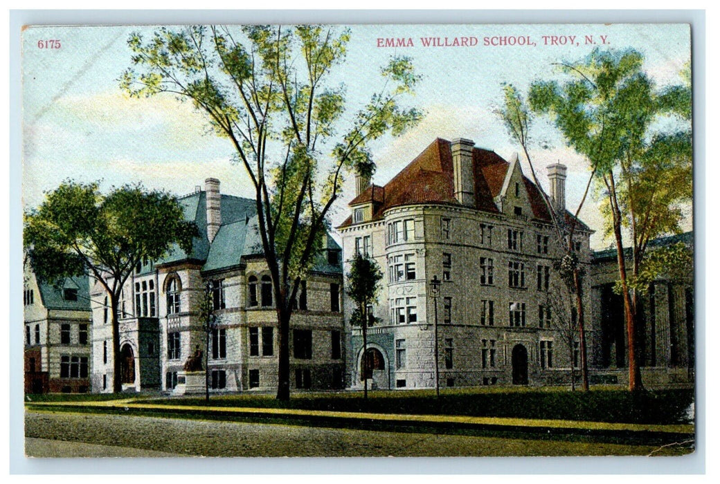 c1910's Emma Willard School Building Street View Troy New York NY Postcard