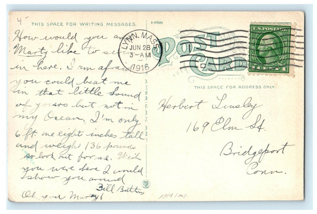 1916 Surf And Breakwater Along Shore Drive Lynn Massachusetts MA Postcard