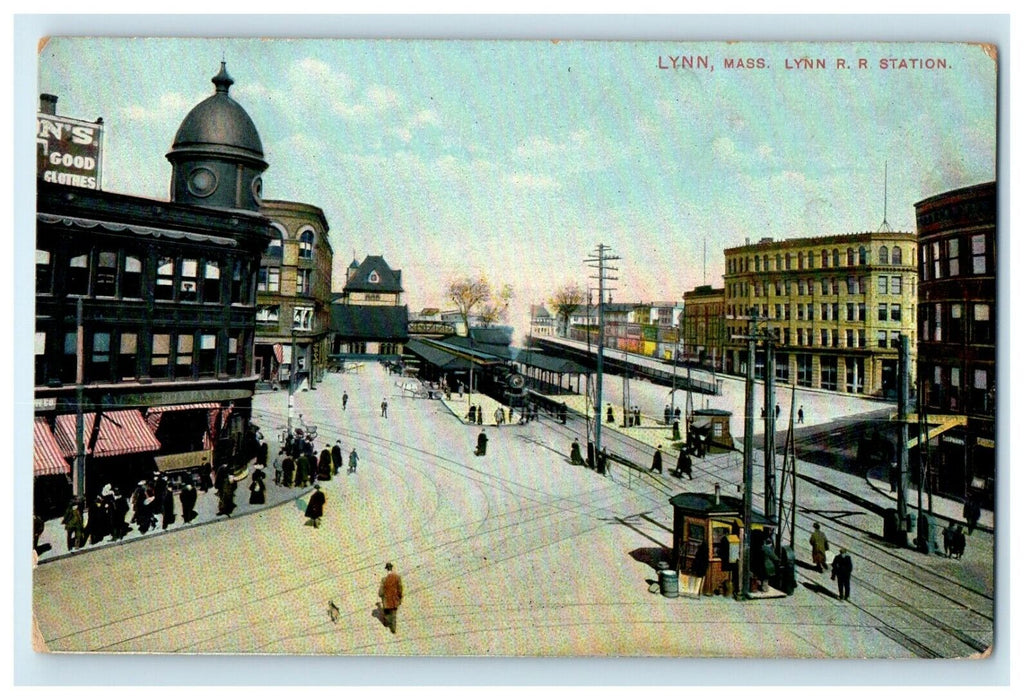 c1910 Lynn R. R Station Train Passengers Lynn Massachusetts MA Antique Postcard