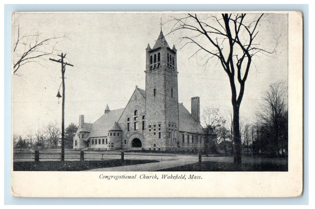 View Of Congregational Church Wakefield Massachusetts MA Antique Postcard