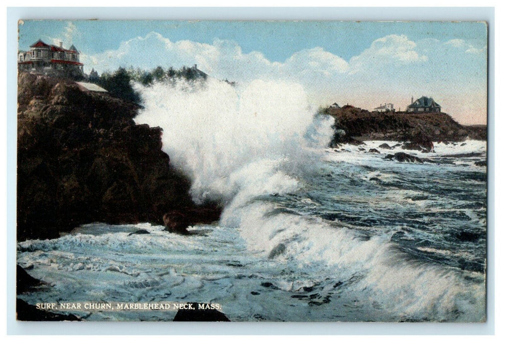 1917 Surf Near Churn Marblehead Neck Massachusetts MA Antique Postcard