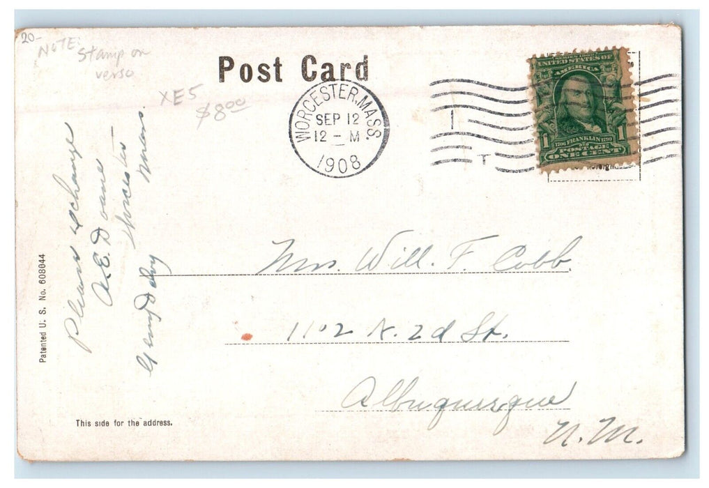 1908 The Oread Union Club Stamp Westfield Massachusetts MA Antique Postcard