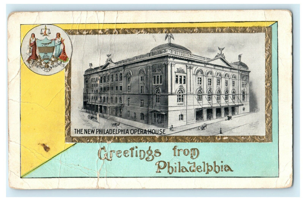 c1910 New Philadelphia Opera House Greetings Embossed Antique Postcard