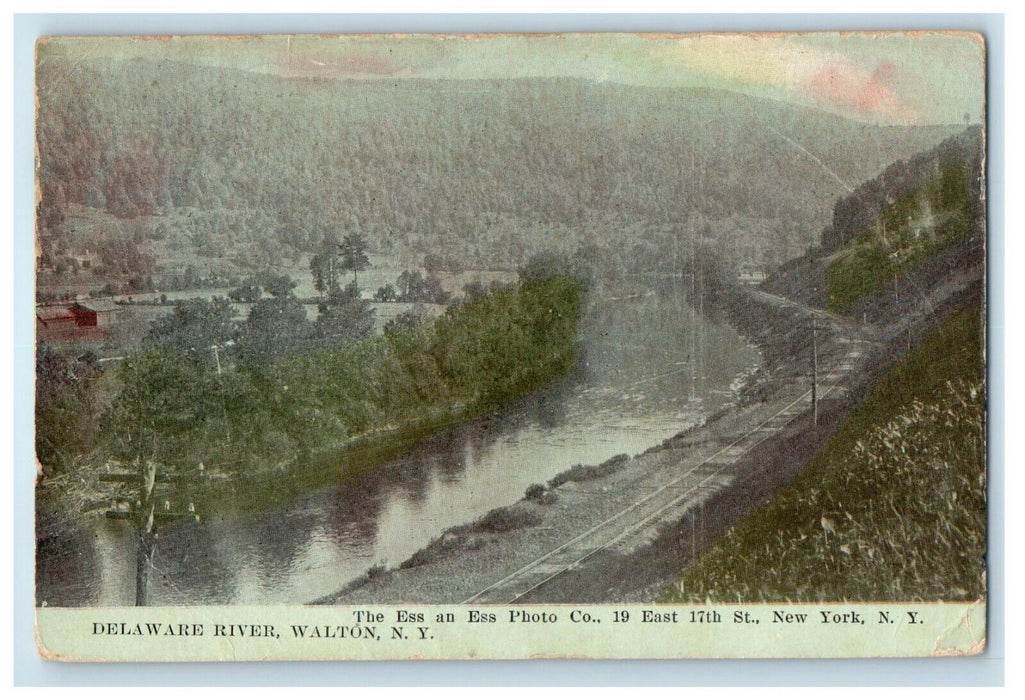 1912 A View Of Delaware River Walton New York NY Posted Antique Postcard