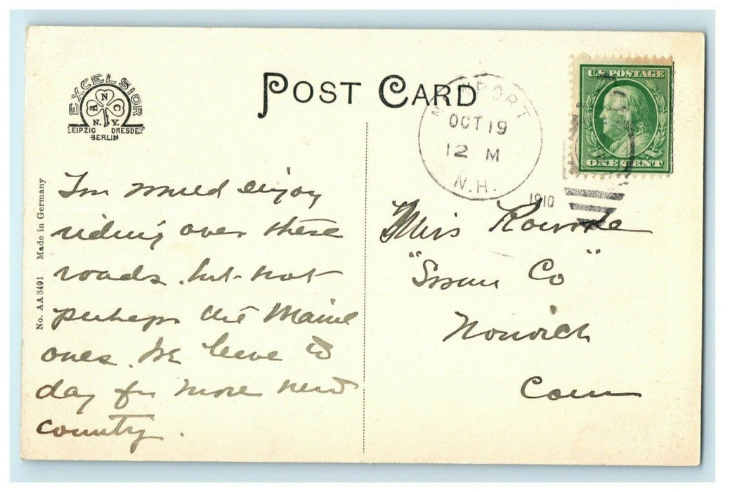 1910 Newport New Hampshire NH Country Road Excelsior Antique Postcard
