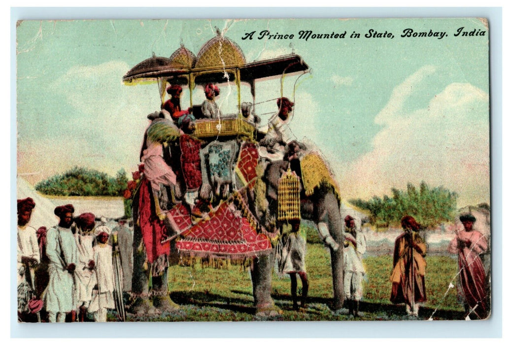 1911 A Prince Mounted in State Bombay India Posted Antique Jericho VA Postcard