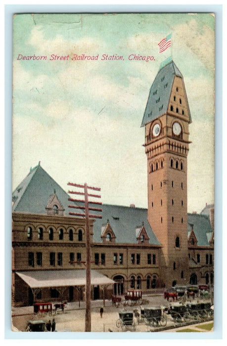 1910 Dearborn Street Railroad Station Chicago Illinois IL Antique Postcard