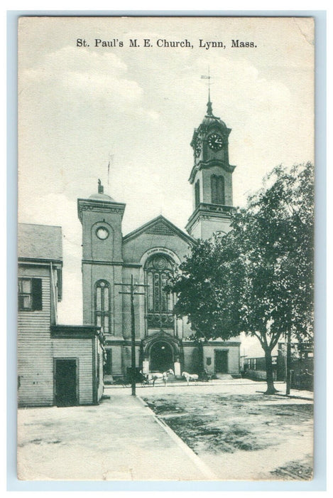1909 St. Paul's M.E Church Street View Lynn Massachusetts MA Antique Postcard