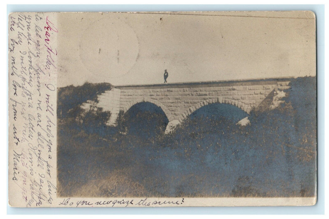 1905 Lomard Illinois IL Man on Bridge Posted Antique RPPC Photo Postcard
