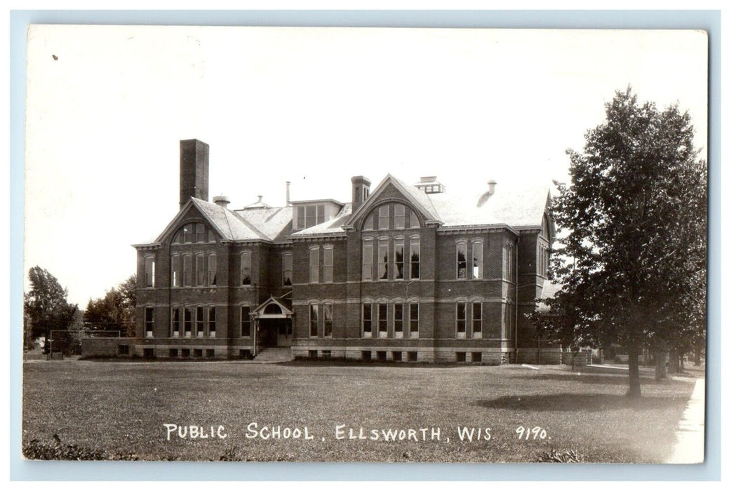 c1910's Public School Building Campus Ellsworth Wisconsin WI RPPC Photo Postcard