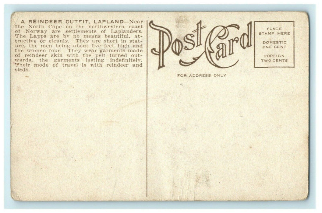 c1910 Laplanders Reindeer Traditional Outfit Lapland Sámi Norway Postcard