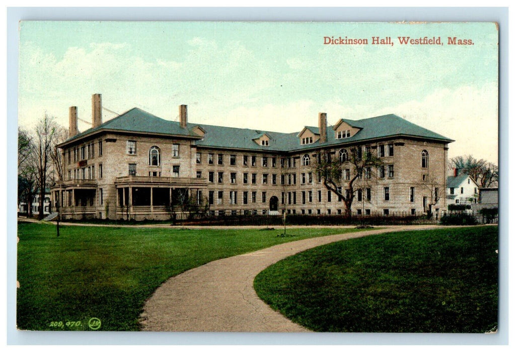 1909 Dickinson Hall Building Westfield Massachusetts MA Posted Antique Postcard