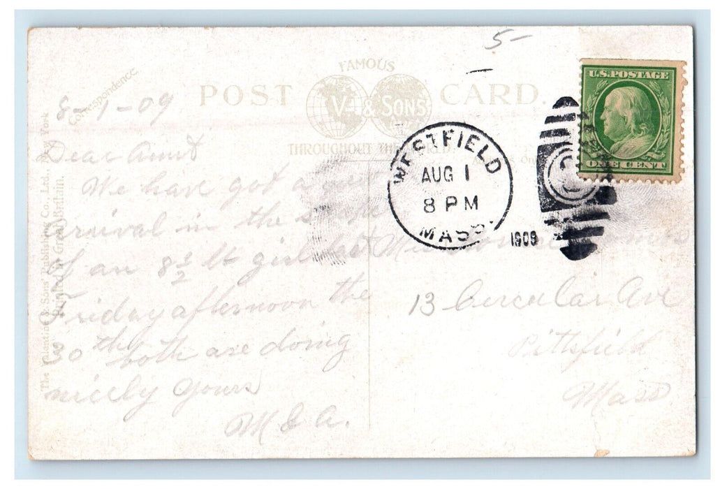 1909 Dickinson Hall Building Westfield Massachusetts MA Posted Antique Postcard