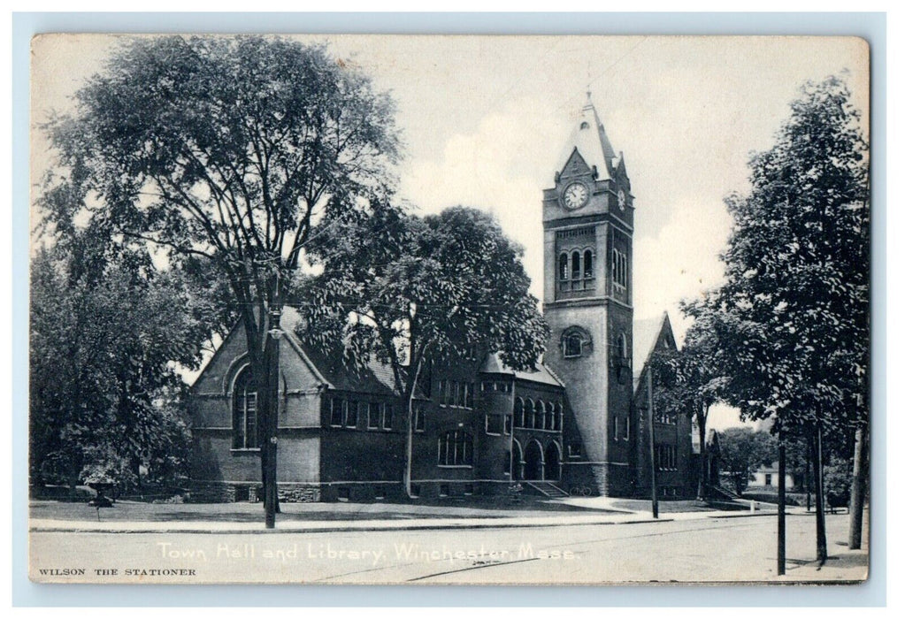 1910 Town Hall Library Winchester Massachusetts MA Rotograph Antique Postcard