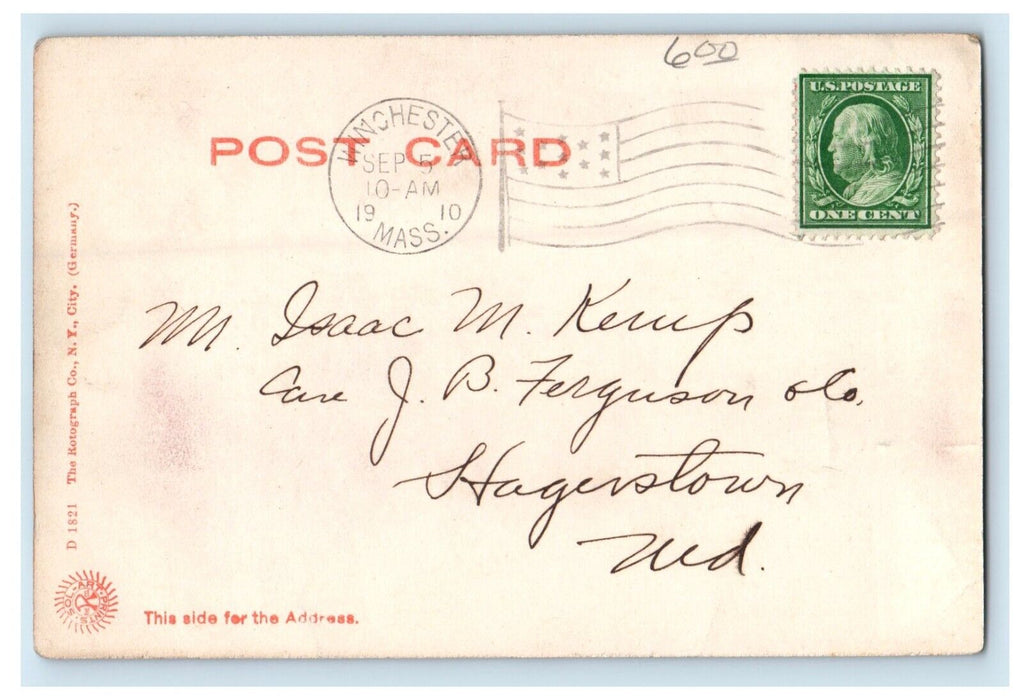 1910 Town Hall Library Winchester Massachusetts MA Rotograph Antique Postcard