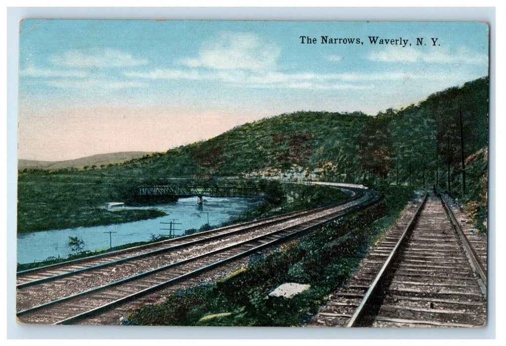 c1910's The Narrows River Bridge Railroad Waverly New York NY Antique Postcard