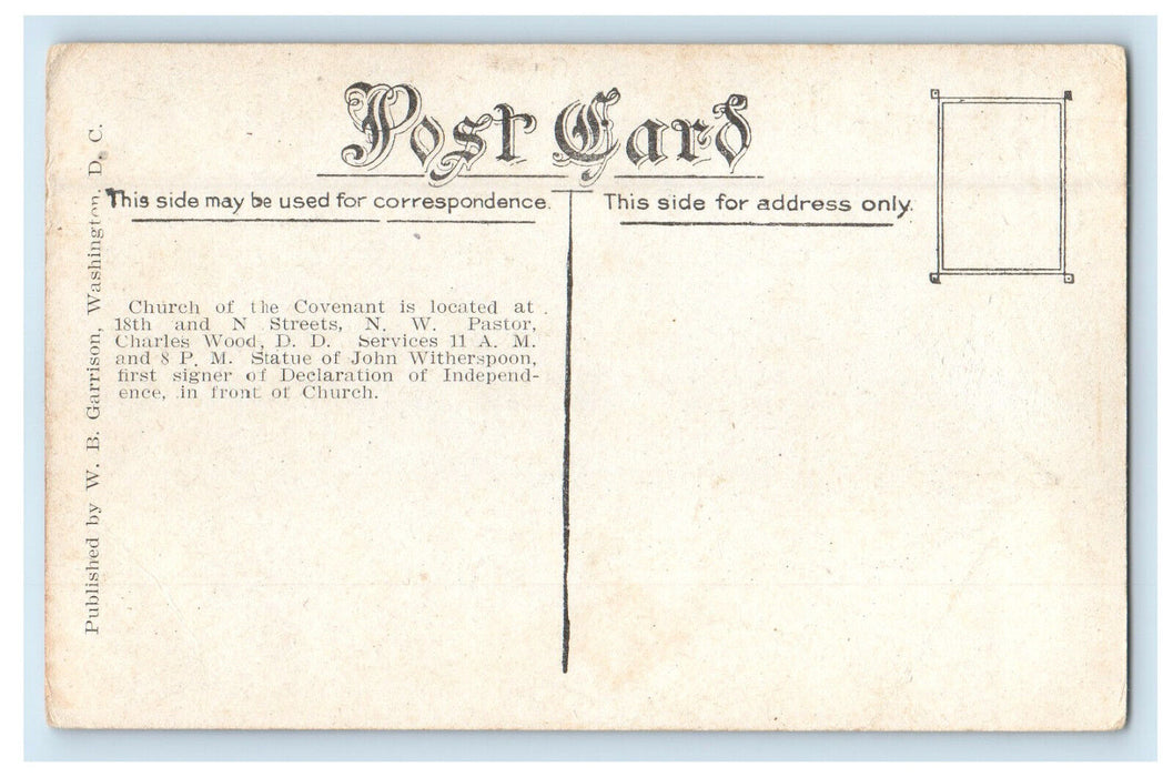 c1910 Church of the Covenant, Washington DC Unposted Antique Postcard