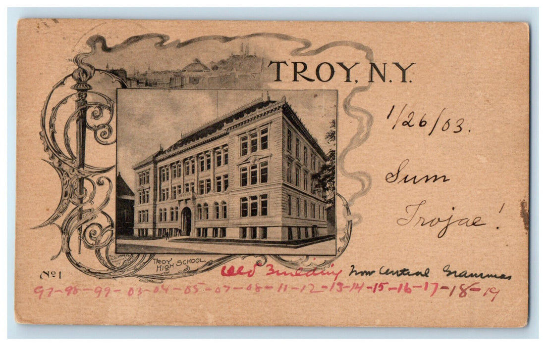 1903 Troy High School, Troy New York NY Antique Posted PMC Postcard