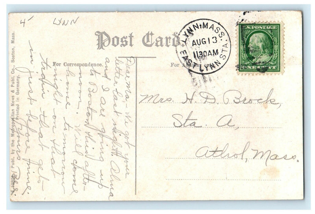 1908 Ocean St. From Wave Street Trees Lynn Massachusetts MA Antique Postcard
