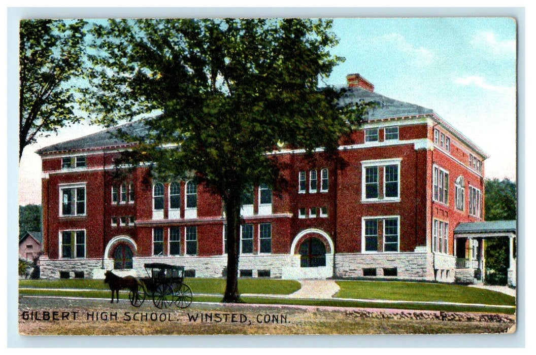 1912 Carriage Scene, Gilbert School, Winsted Connecticut CT Unposted Postcard