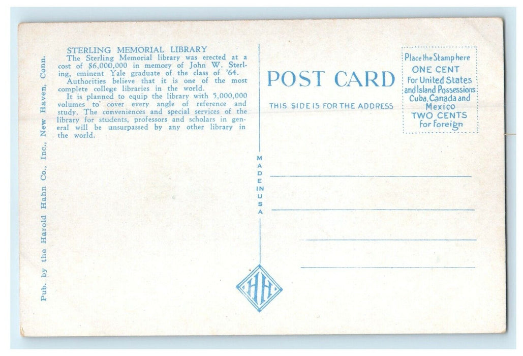 The Sterling Memorial Library Yale University New Haven Connecticut CT Postcard