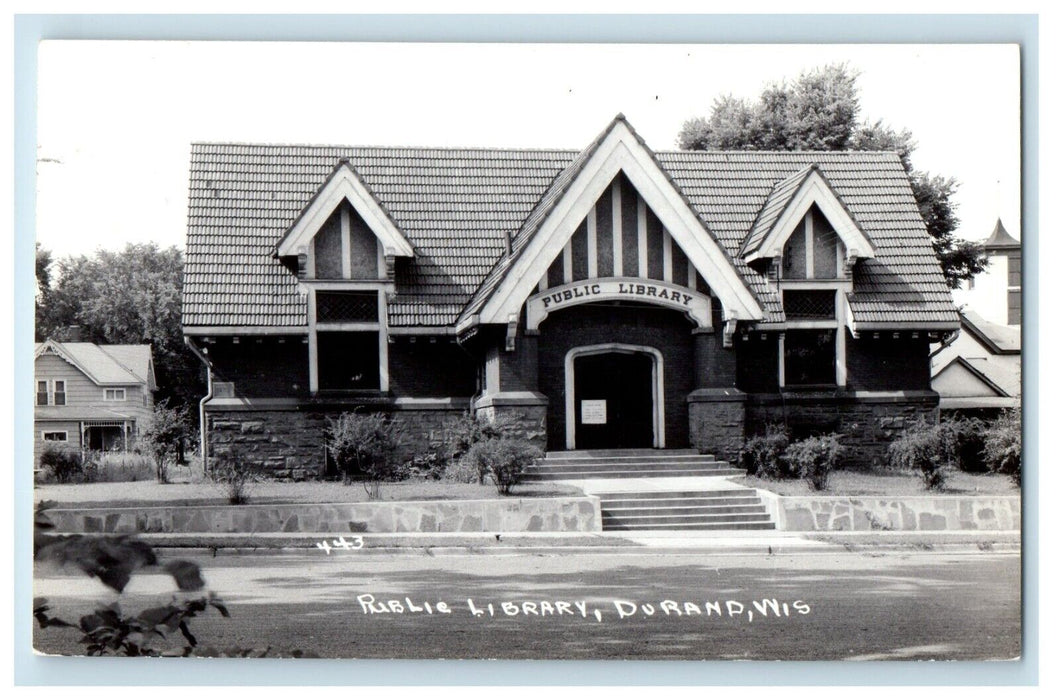 c1940's Public Library Building Durand Wisconsin WI RPPC Photo Vintage Postcard