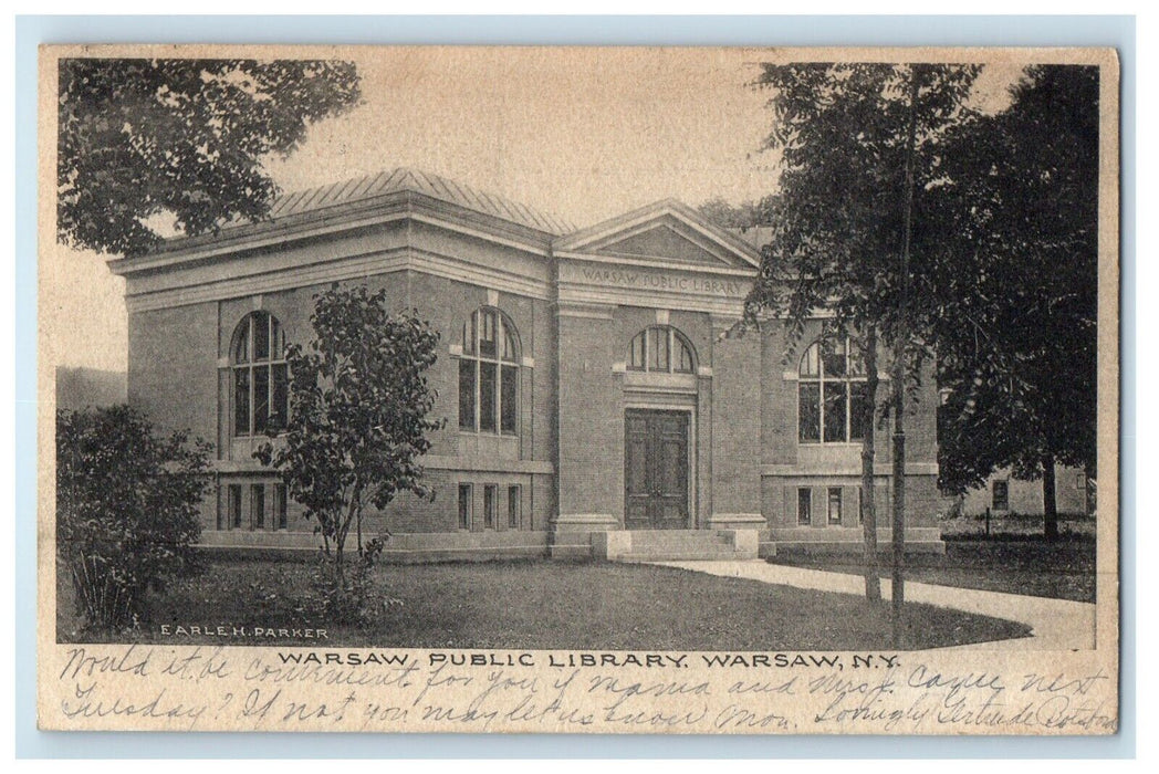 1907 Warsaw Public Library Building Warsaw New York NY Posted Antique Postcard