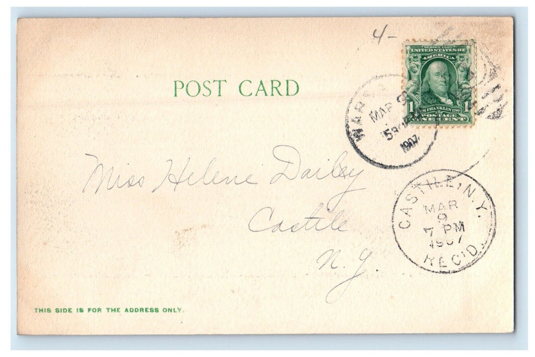 1907 Warsaw Public Library Building Warsaw New York NY Posted Antique Postcard