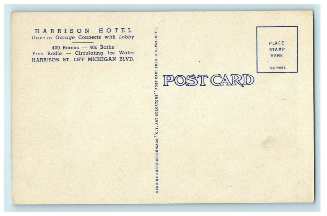 c1940's Harrison Hotel Chicago Illinois IL Unposted Vintage Postcard