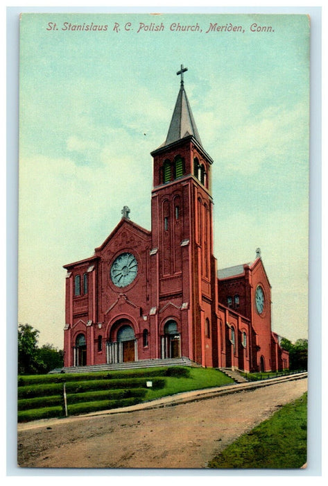 1907 St Stanislaus RC Polish Church Meriden Connecticut CT Antique Postcard