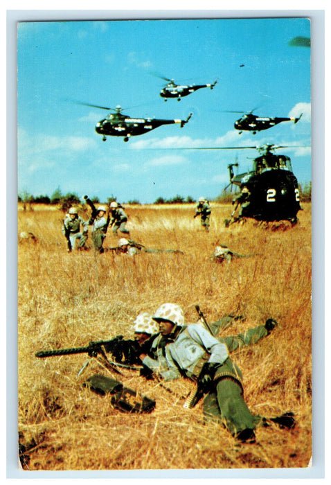c1960s "Vertical Envelopment" Helicopters, Long Guns, Quantico VA Postcard