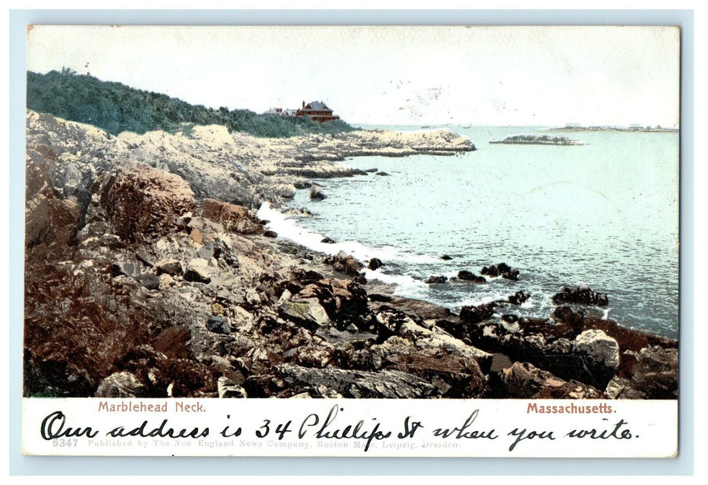 1906 Marblehead Neck Long Beach Scene Rock Massachusetts MA Antique Postcard