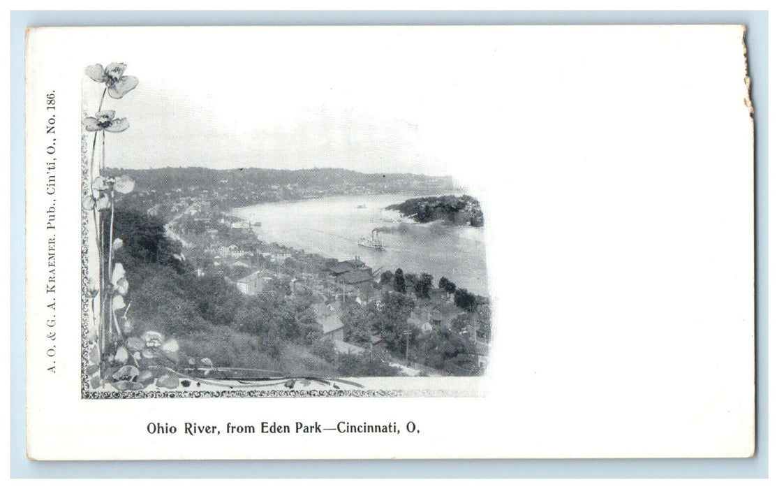 c1900s Ohio River from Eden Park Cincinnati Ohio OH PMC Antique Postcard