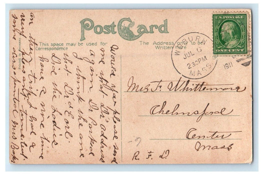 1911 First Baptist Church Woburn Massachusetts MA Posted Antique Postcard