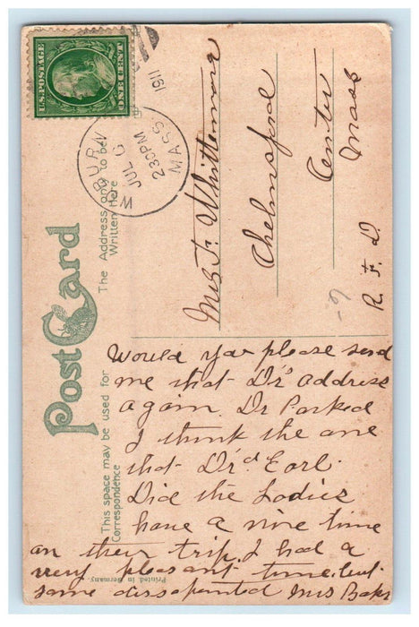 1911 First Baptist Church Woburn Massachusetts MA Posted Antique Postcard