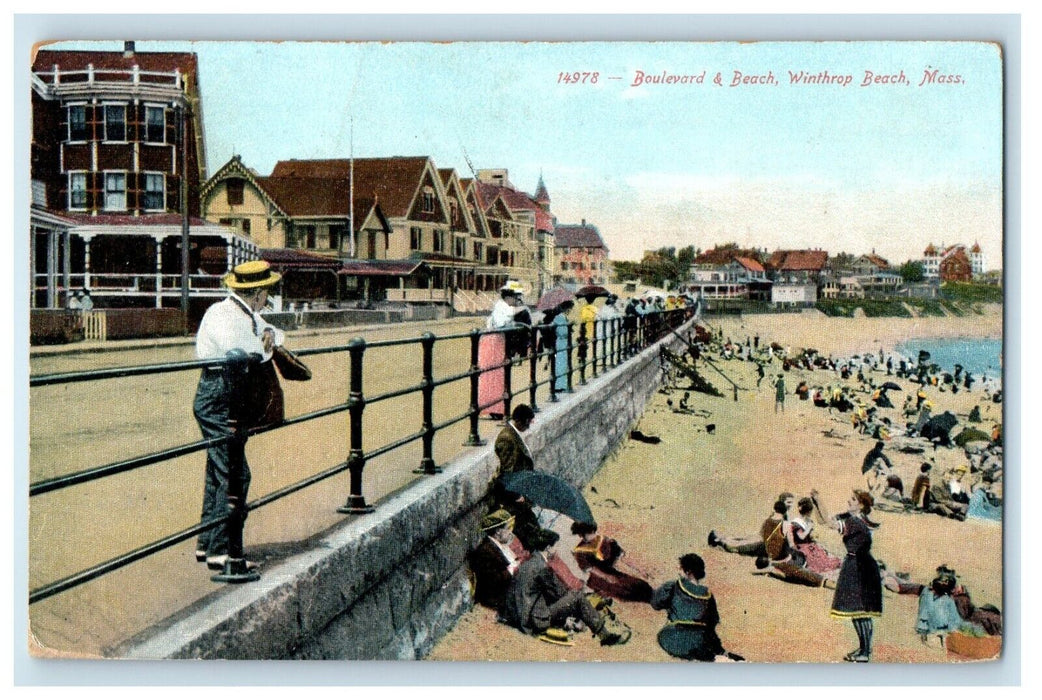 1907 Boulevard And Beach, Winthrop Beach Massachusetts MA Antique Postcard