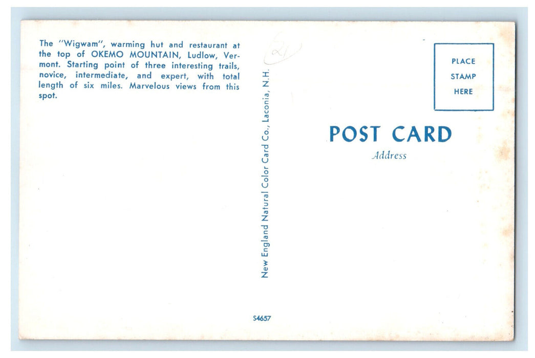 c1950s Wigwam Warming Hut and Restaurant at Top of Okeo Mountain VA Postcard