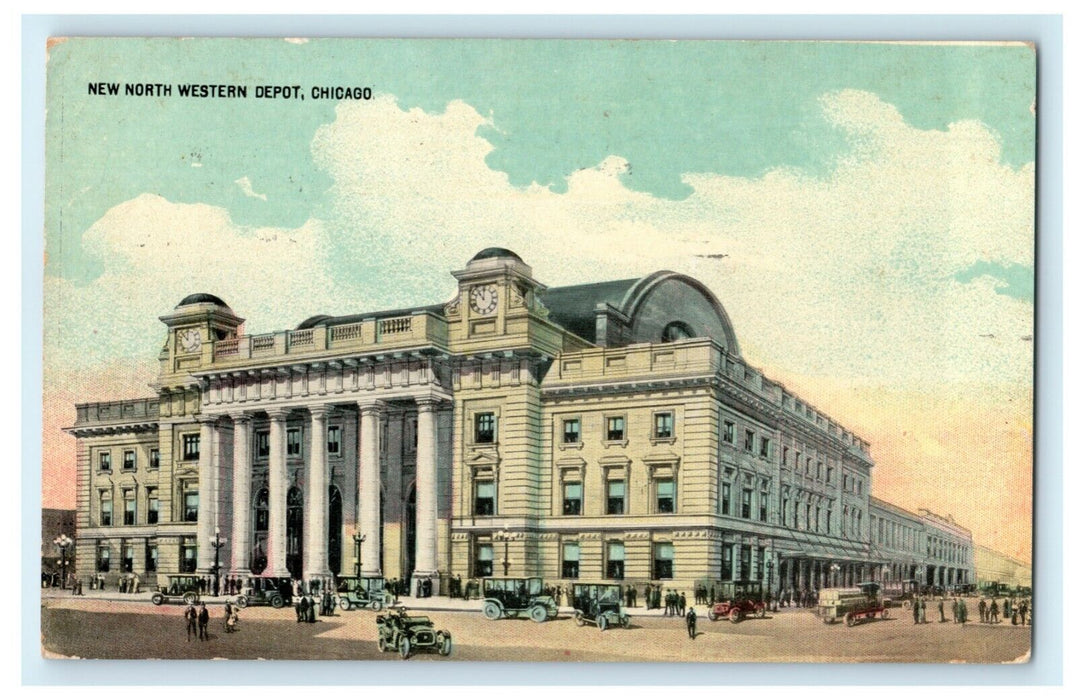 1913 New North Western Depot Chicago Illinois IL Posted Antique Postcard