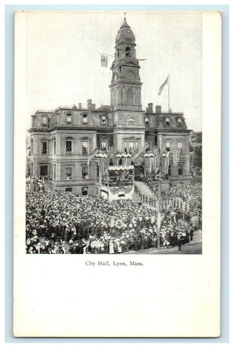 c1905 City Hall Decorated Crowded Lynn Massachusetts MA Undivided Back Postcard