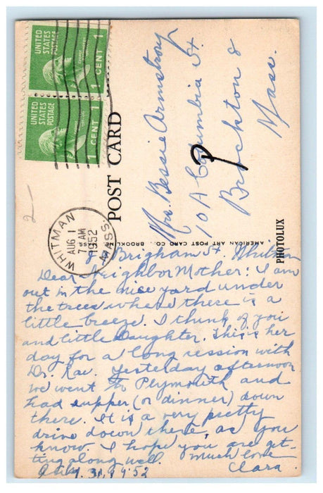 1952 View In Whitman Park Whitman Massachusetts MA Posted Vintage Postcard