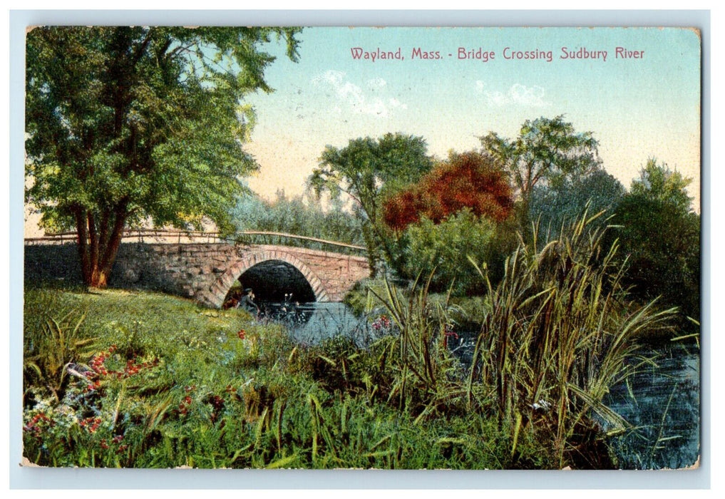 1907 Wayland Massachusetts MA, Bridge Crossing Sudbury River Antique Postcard