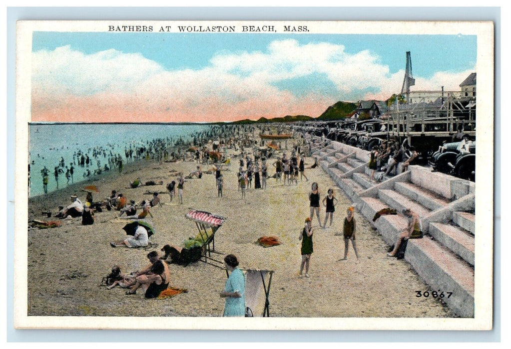 c1920's Bathers At Wollaston Beach Wakefield Massachusetts MA Vintage Postcard