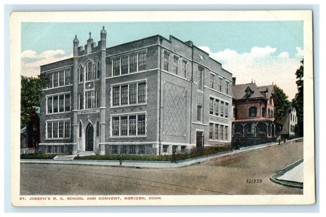 1910 St Joseph's RC School and Convent, Meriden, Connecticut CT Postcard