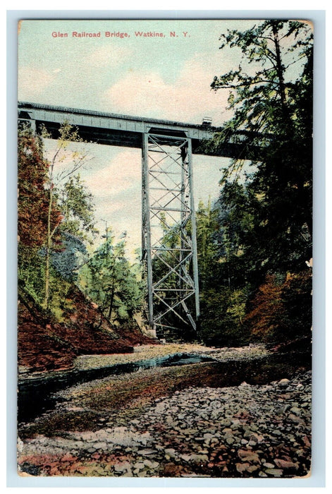 c1910's Glen Railroad Bridge Watkins New York NY Unposted Antique Postcard