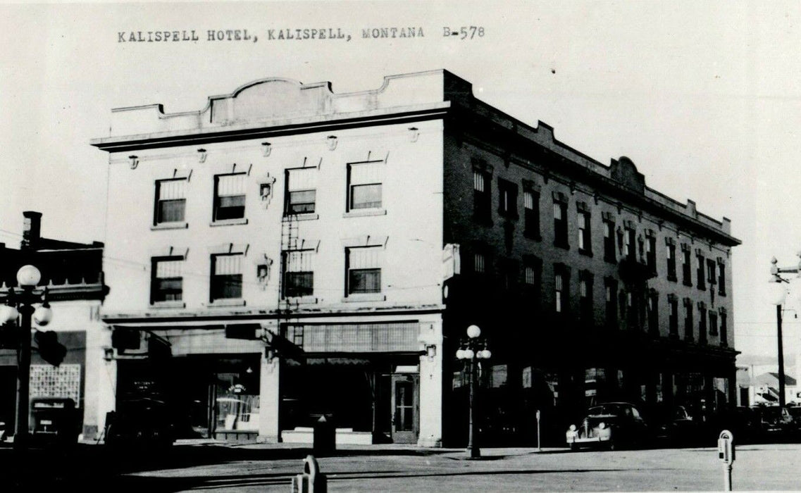 c1940's Kalispell Hotel Montana MT Classic Cars RPPC Photo Postcard