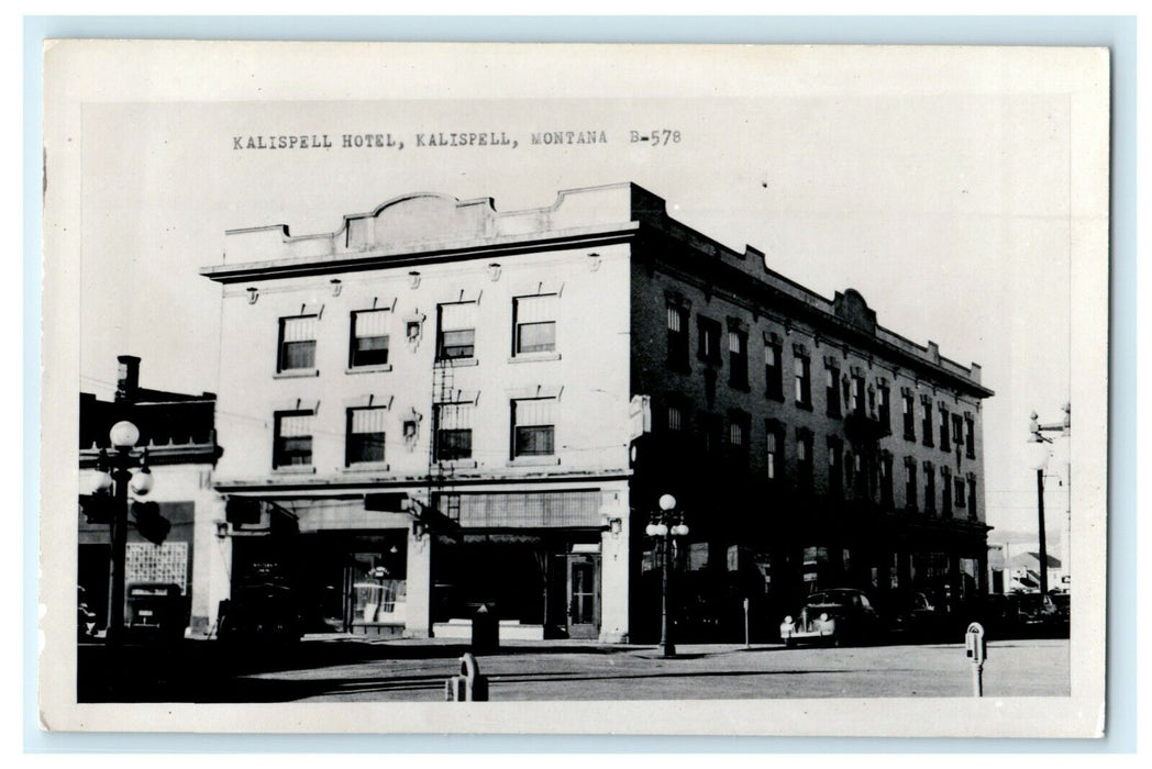 c1940's Kalispell Hotel Montana MT Classic Cars RPPC Photo Postcard