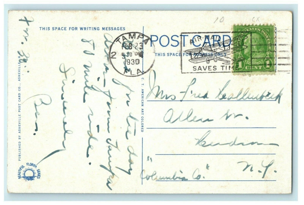 1930 Iron Mt. Singing Tower Sanctuary Wales Florida Airplane Cancel Postcard