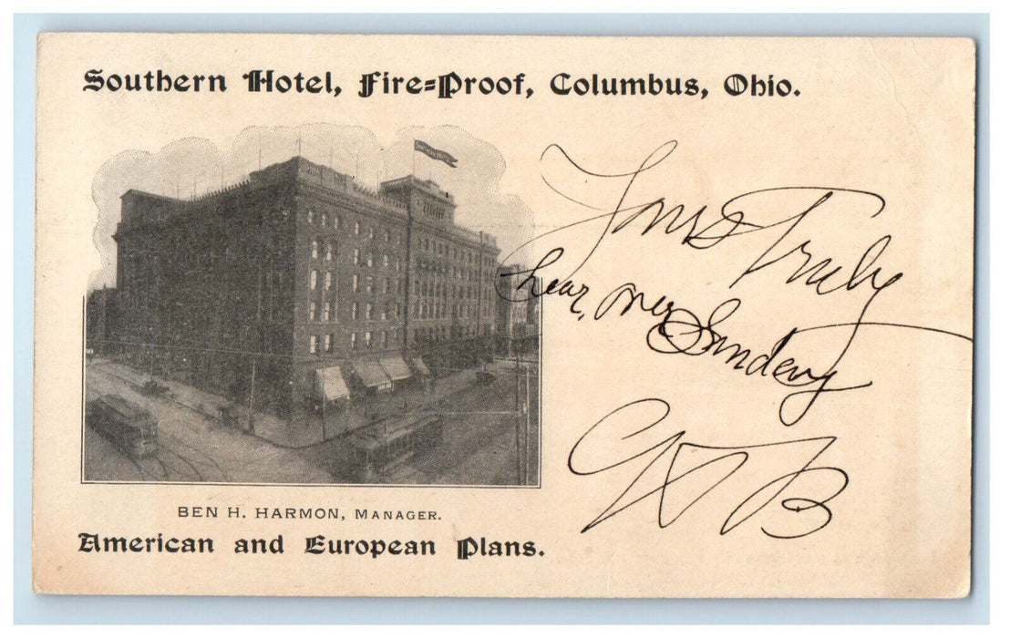 1905 Southern Hotel, Fire Proof Columbus Ohio OH Antique Posted PMC Postcard