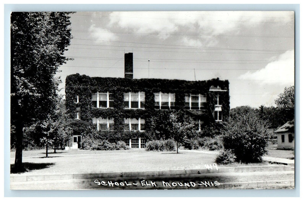 c1940's View Of School Elk Mound Wisconsin WI RPPC Photo Vintage Postcard