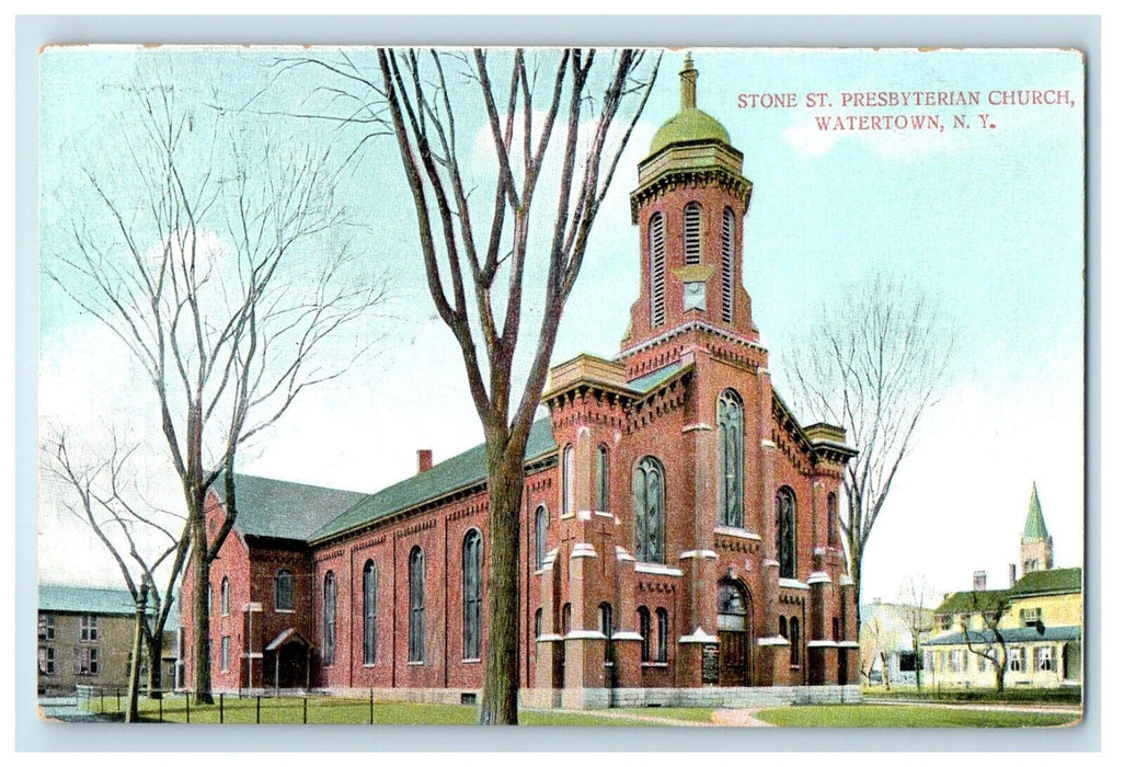 c1910's Stone St. Presbyterian Church Watertown New York NY Antique Postcard